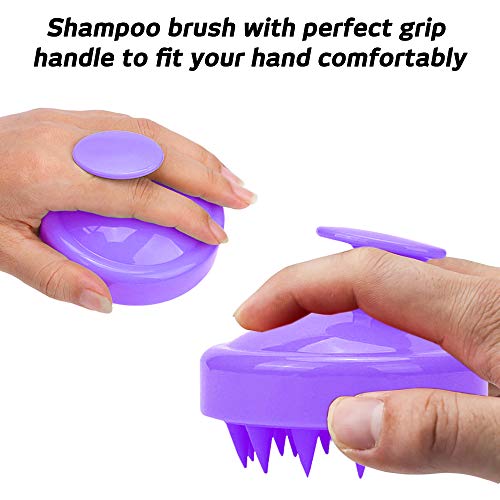 SENHAI 2 piezas Silicona Cepillo de champú para el cuidado del cuero cabelludo para todo tipo de cabello, Depurador de cabeza Masajeador de cuero cabelludo Peine de baño para mascotas -Verde Morado