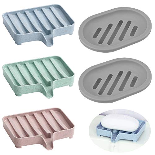 SENHAI - 5 bandejas de jabón para ducha, jabonera, jabonera, jabonera, jabonera con drenaje para mostrador de baño, ducha, cocina, mantener el jabón seco y limpio