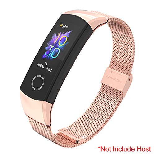 SenMore Correa Compatible para Honor Band 4 Band 5, Pulsera Correa de Acero Inoxidable Agradable Impermeable reemplazo Correa para Honor Band 5 Band 4 (No Host) (For Honor Band 5/4, Oro Rosa)