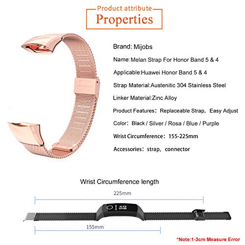 SenMore Correa Compatible para Honor Band 4 Band 5, Pulsera Correa de Acero Inoxidable Agradable Impermeable reemplazo Correa para Honor Band 5 Band 4 (No Host) (For Honor Band 5/4, Oro Rosa)