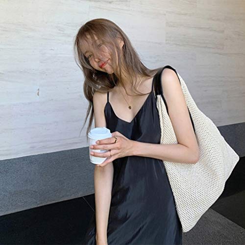 Senmubery Bolsos de Hombro de Mujer de Moda Bolso de Paja de Mimbre Bolsos de Dise？O Bolso de Gran Capacidad Bolso de Playa de Verano Femenino Negro