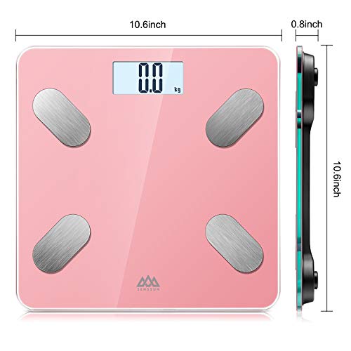 SENSSUN Bascula de Baño Digital Grasa Corporal,balanzas digitales bluetooth,Analiza la composición corporal,con 13 Funciones,IMC/músculo/grasa corporal/masa ósea(Rosa)