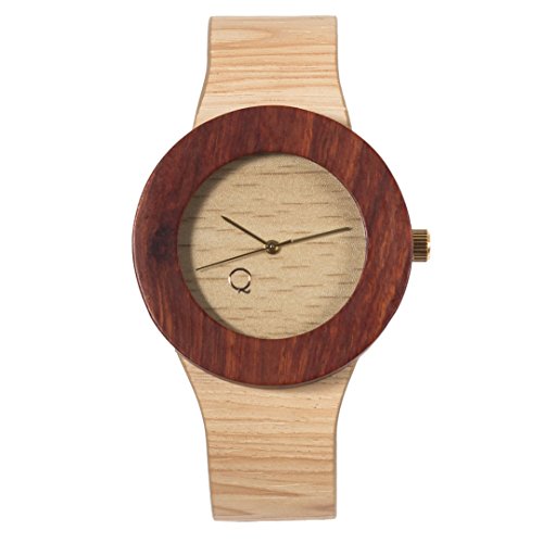 seQoya - Colorado | Reloj de Madera con Esfera de Madera y Correa de Piel ecológica simulando Madera Estampada | Reloj Hombre y Mujer | Diseño único y Original