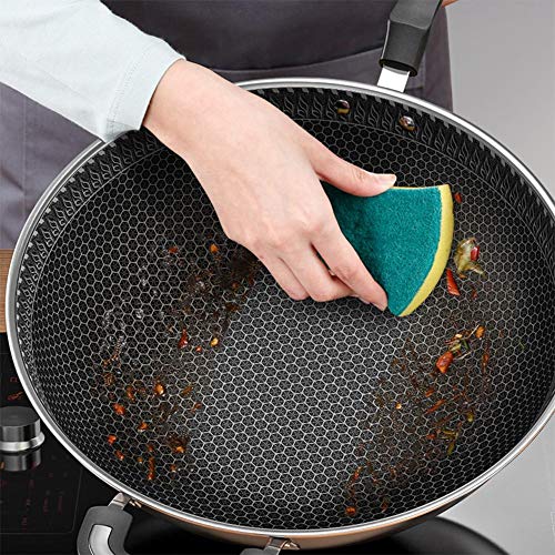 seraphicar Sartén Antiadherente, Sartén Wok De Panal De Acero Inoxidable Sartén De Aceite para Freír Sin Humo con Tapa De Vidrio Sartén De Cocina Utensilios De Cocina