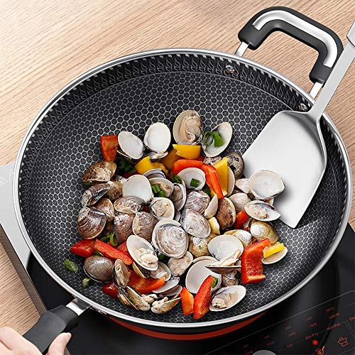 seraphicar Sartén Antiadherente, Sartén Wok De Panal De Acero Inoxidable Sartén De Aceite para Freír Sin Humo con Tapa De Vidrio Sartén De Cocina Utensilios De Cocina