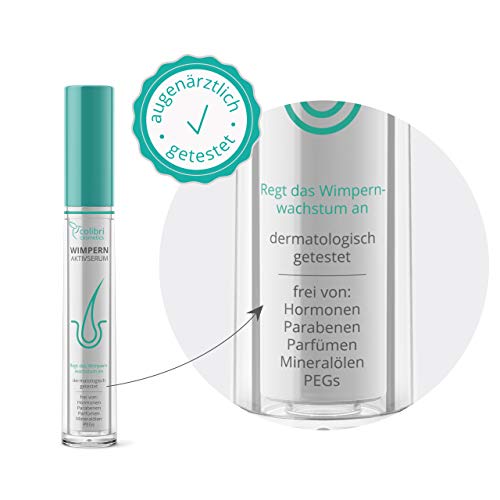 Sérum de pestañas, sin prostaglandinas ni hormonas - vegano, oftalmológicamente probado, alarga las pestañas y potencia su crecimiento - cosmética natural, fabricado en Alemania (1 x 5 ml)