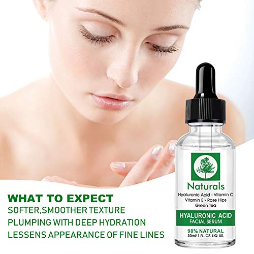 Serum Facial de Ácido Hialurónico, Hidratará Aclarará la Piel Mientras Rellena Esas Líneas Finas y Arrugas Orgánicopara Eliminar Líneas de Expresión y Arrugas Hidratación Suave y Fácil Absorción-30ml