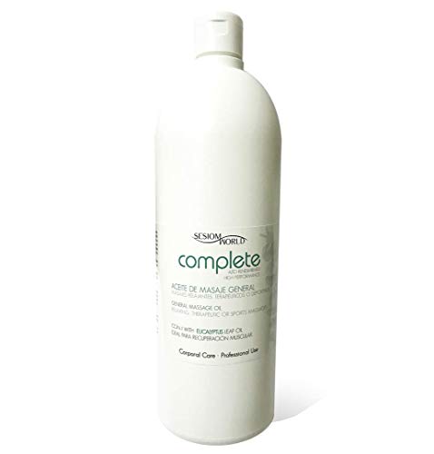 Sesiomworld Aceite de Masaje Profesional Complete Alto Rendimiento con Eucalipto sin Parabenos, 1 Litro 1 Unidad 850 g