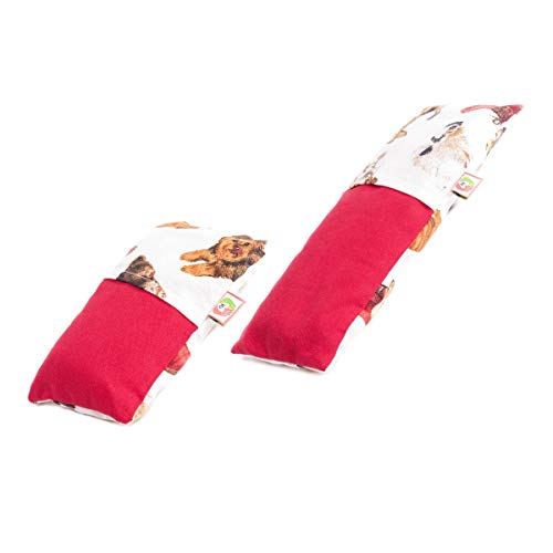 Set Bebé: Cojín Anticólicos (15x10cm) + Saco Térmico Semillas Calienta Cunas (25x10cm) - Almohada Microondas para Cólicos del Lactante, Funda Lavable, Tela de Algodón 100% y Olor a Lavanda (Perritos)