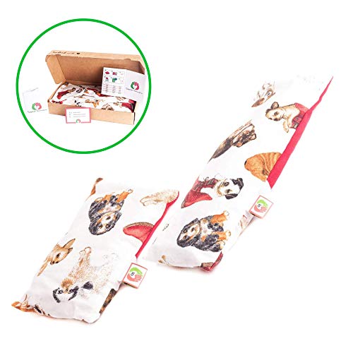 Set Bebé: Cojín Anticólicos (15x10cm) + Saco Térmico Semillas Calienta Cunas (25x10cm) - Almohada Microondas para Cólicos del Lactante, Funda Lavable, Tela de Algodón 100% y Olor a Lavanda (Perritos)