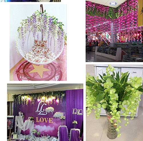 Set de 12 plantas (102 cm) Artificiales Glicinias Seda Colgante Para Decoración Enredadera Flores colgantes Jardín Para Comedor Salón Fiesta Boda(Morado)