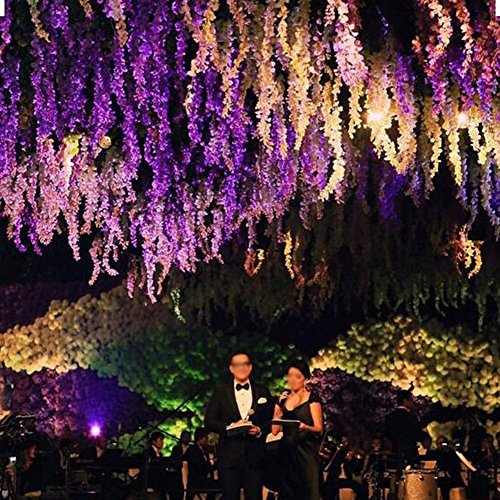 Set de 12 plantas (102 cm) Artificiales Glicinias Seda Colgante Para Decoración Enredadera Flores colgantes Jardín Para Comedor Salón Fiesta Boda(Morado)