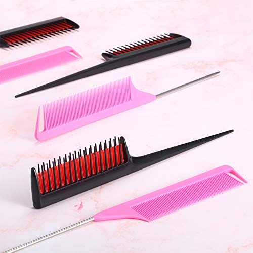 Set de 6 Piezas de Peine de Separación, Peines Triple Burlas Peine de Cola de Rata Peines de Peinado de Cola Peine para Peinar Espalda Peinar Estilo, Rosa