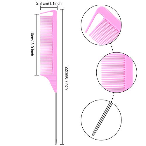 Set de 6 Piezas de Peine de Separación, Peines Triple Burlas Peine de Cola de Rata Peines de Peinado de Cola Peine para Peinar Espalda Peinar Estilo, Rosa