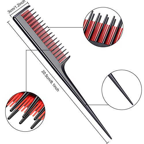 Set de 6 Piezas de Peine de Separación, Peines Triple Burlas Peine de Cola de Rata Peines de Peinado de Cola Peine para Peinar Espalda Peinar Estilo, Rosa