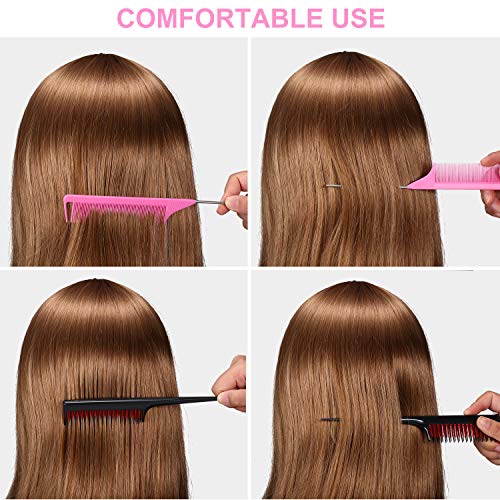 Set de 6 Piezas de Peine de Separación, Peines Triple Burlas Peine de Cola de Rata Peines de Peinado de Cola Peine para Peinar Espalda Peinar Estilo, Rosa
