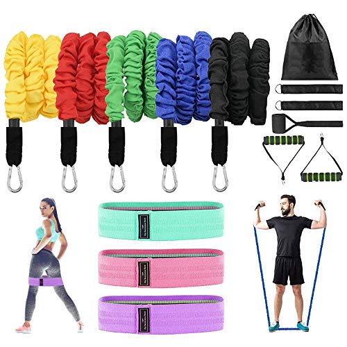 Set de bandas de resistencia, 15 piezas kit bandas gomas elasticas fitness musculacion para bandas de ejercicio, para Fitness Strength Slim Yoga Equipo de gimnasio en casa para hombres / mujeres