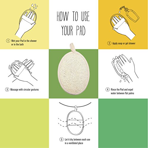 Set de baño con esponja natural Luffa exfoliador corporal y facial con cepillo para la espalda, guante y almohadilla exfoliadora para la ducha