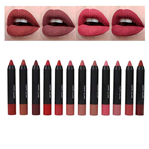 Set de pintalabios, 12pcs/set Set de maquillaje de labios duradero mate profesional de larga duración, sin pigmento desvanecido, brillo de labios súper brillante, kits de regalo cosmético