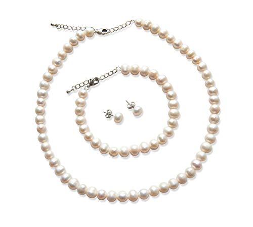 Set de Regalo de Collar con Colgante de Perla Cultivada en Agua Dulce AA+ y Pendientes (41cm Gargantilla) SPENCER BROOKES