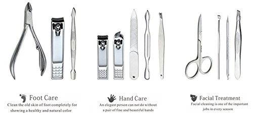 Set Manicura y Pedicura Corta Cuticulas Profesional - Cortauñas Acero Inoxidable Utensilios para Limpiador de Uñas kit Belleza 12 Piezas con Leder Caja by Keiby Citom (Negro)