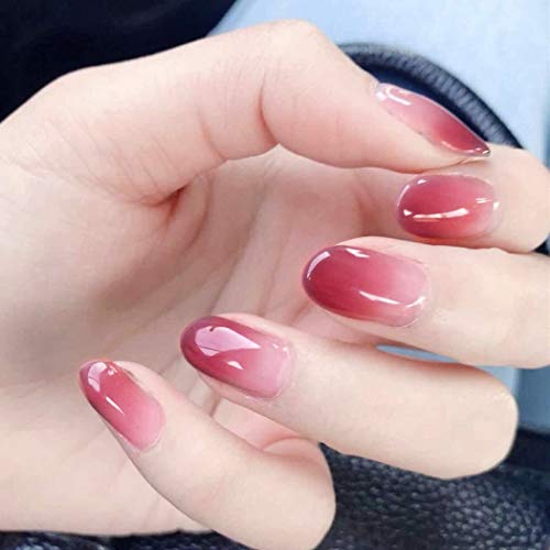 Sethexy Lustroso Uñas postizas Elegante Rosa profundo Degradado Oval Estilo Ins Cobertura total Acrílico 24 piezas Corto Puntas de uñas falsas para Mujeres y Muchachas