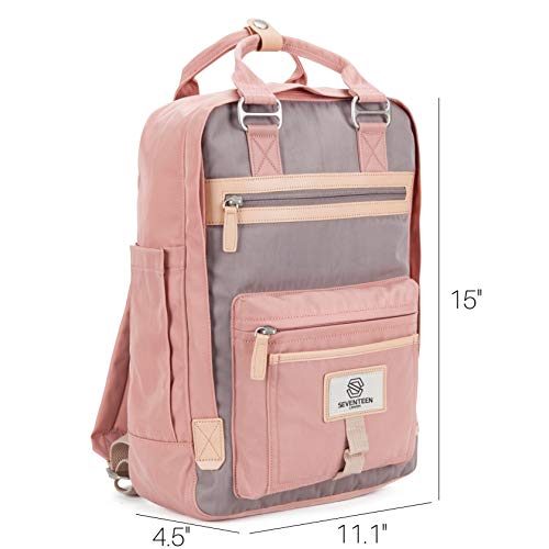 SEVENTEEN LONDON - Mochila 'Wimbledon' Moderna, Sencilla y Unisex con un Acabado Rosa y Gris en el Estilo de una Mochila escandinava, computadora portátil de hasta 13"