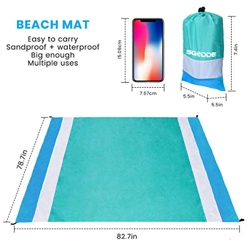 SGODDE Alfombra de Playa Esterilla Toalla, 210x200cm Manta Picnic Impermeable Grande, 210T Manta de Playa de Poliéster Antiarena Impermeable con 4 Estaca Fijos,para Playa,Camping,Picnic,Piscina