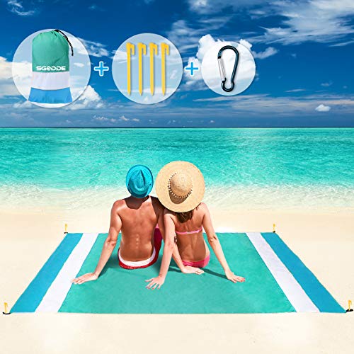 SGODDE Alfombra de Playa Esterilla Toalla, 210x200cm Manta Picnic Impermeable Grande, 210T Manta de Playa de Poliéster Antiarena Impermeable con 4 Estaca Fijos,para Playa,Camping,Picnic,Piscina