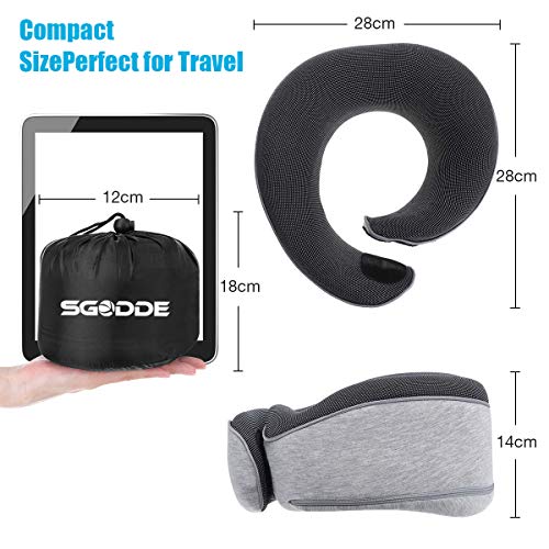 SGODDE Almohada de Viaje Viscoelástica de Espuma de Memoria, Almohada de Cuello, Almohadas de Acampada, Almohada Ortopédica Cervica, Soporte de Cuello, con Máscara de Ojos y Tapones