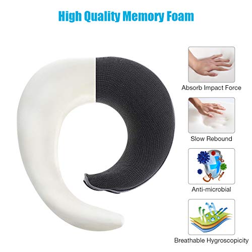 SGODDE Almohada de Viaje Viscoelástica de Espuma de Memoria, Almohada de Cuello, Almohadas de Acampada, Almohada Ortopédica Cervica, Soporte de Cuello, con Máscara de Ojos y Tapones