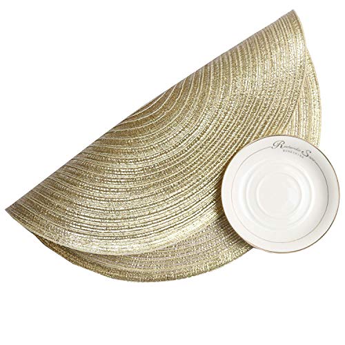 SHACOS Juego de 6 manteles Individuales Redondos Plastico Dorado salvamanteles Individuales Lavables, para Cocina decoración partido-38cm