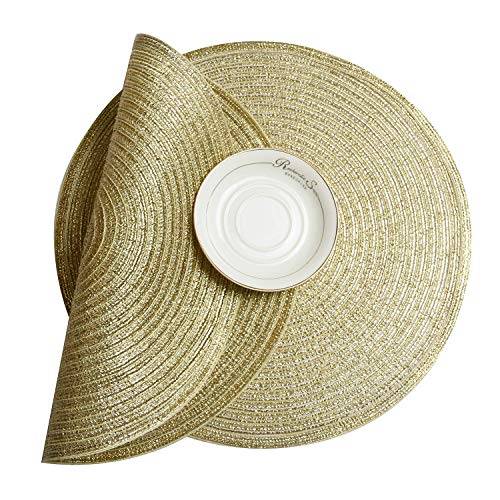 SHACOS Juego de 6 manteles Individuales Redondos Plastico Dorado salvamanteles Individuales Lavables, para Cocina decoración partido-38cm