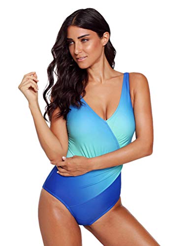 ShallGood Bikinis Mujer 2018, Conjunto Deportivo Tankini de Deporte Floral para Mujer Bikini Traje de Baño de Dos Piezas (XL, Negro) C Azul ES 44