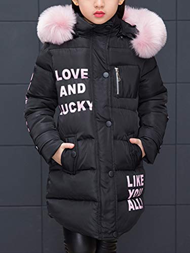 ShallGood Niñas Plumífero Acolchado Largo con Capucha Abrigos Plumas Ropa Caliente Invierno Mediano Largo Parka Calido Acolchado Parka De Piel Sintética