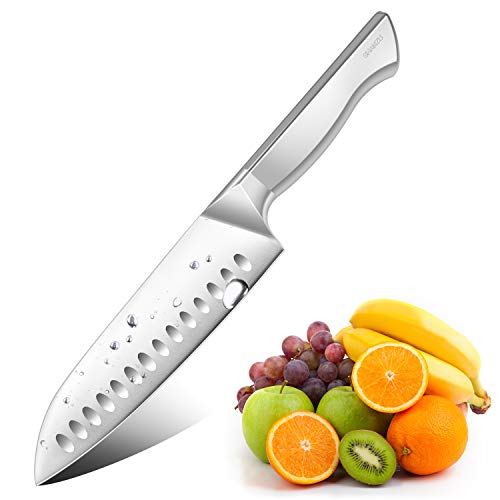 SHAN ZU Cuchillo Santoku - Cuchillo de Cocina Profesional, Cuchillo de Cocinero Japonés, Hoja de Acero Inoxidable Alemán Ultrafino de 18 cm y Mango Cómodo Antideslizante Apto para Lavavajillas