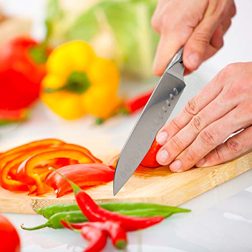 SHAN ZU Cuchillo Santoku - Cuchillo de Cocina Profesional, Cuchillo de Cocinero Japonés, Hoja de Acero Inoxidable Alemán Ultrafino de 18 cm y Mango Cómodo Antideslizante Apto para Lavavajillas