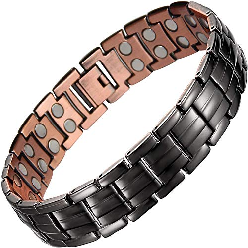 shangji Pulsera magnética de Cobre para Hombre para aliviar el Dolor de la Artritis Pulseras Elegantes de Cobre sólido al 99,99% con imanes Fuertes de Doble hilera (Negro)