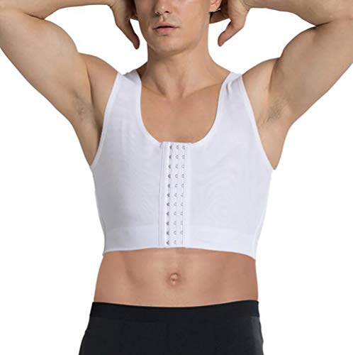 SHANGLY Hombres Fajas Ginecomastia Chaleco de compresión Ocultar Cofre Moobs Lesbianas Camisetas Ropa Interior,White,XL