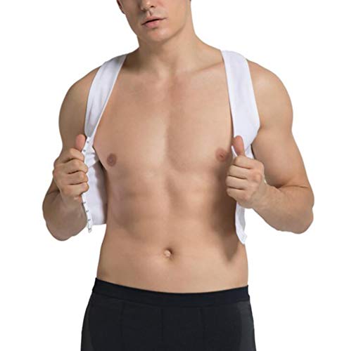 SHANGLY Hombres Fajas Ginecomastia Chaleco de compresión Ocultar Cofre Moobs Lesbianas Camisetas Ropa Interior,White,XL