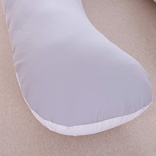 SHANNA - Almohada extragrande para adultos, almohada corporal para embarazadas y maternidad, en forma de U, con funda extraíble y lavable, 70 x 130 cm, algodón, Gris y blanco., 70*130CM