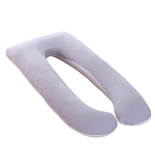 SHANNA - Almohada extragrande para adultos, almohada corporal para embarazadas y maternidad, en forma de U, con funda extraíble y lavable, 70 x 130 cm, algodón, Gris y blanco., 70*130CM