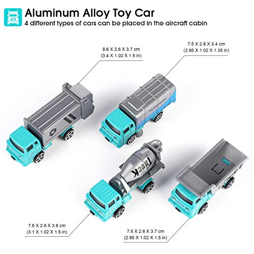 SHANNA Juego Aviones Vehículos,Juego Juguetes Educativos VehíCulos con Ruedas Inercia,1 AvióN Grande,4 Autos Aleación para Niños Mayores 3 Años (Vehículo Saneamiento-Verde)