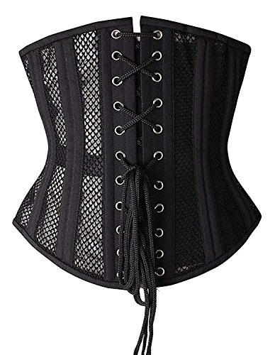 SHAPERX 26 Double Steel Boned Breathable Mesh Corset Heavy Duty Waist Training Shaper, UK-DT1996-Black-XL