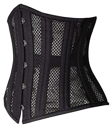 SHAPERX 26 Double Steel Boned Breathable Mesh Corset Heavy Duty Waist Training Shaper, UK-DT1996-Black-XL