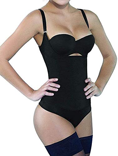 SHAPERX Bodysuit Body Shaper Adelgazante Underbust Moldeadora Reductora Abdomen Transpirable Shapewear para Bajar Peso,UK-DT7095-Black-New-L