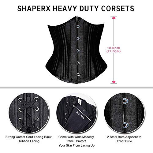 SHAPERX Mujer Bajo Pecho Corsé Corset con Grabados para Reducir Cintura y Torso,UK-DT1908-Black-XL