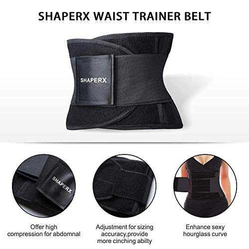 SHAPERX Mujer Cintura Entrenador Respirable Ajustable Cintura Belt Bodyshaper Cinturón para Hourglass Moldeador, UK-DT8002-Black-M