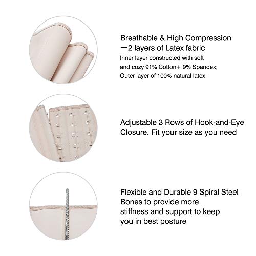 SHAPERX Mujeres Látex Entrenador Cintura Alta Corsé Underbust Reloj de Arena Perder Peso Cincher Shaper,UK-DT1999-Beige-L