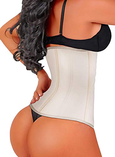 SHAPERX Mujeres Látex Entrenador Cintura Alta Corsé Underbust Reloj de Arena Perder Peso Cincher Shaper,UK-DT1999-Beige-L